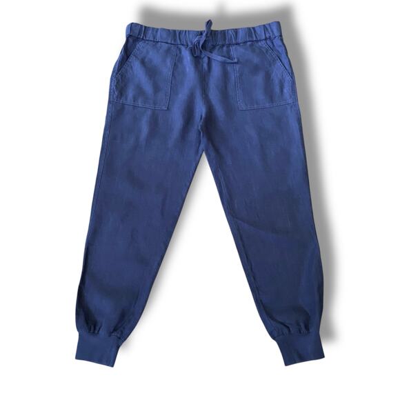 Joie Stuva Linen Joggers Pants Sz XS Navy Blue Relax Fit Pull On Drawstring - Picture 9 of 10